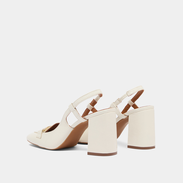 Slingbacks with gold bits in ecru distressed leather | BASEL