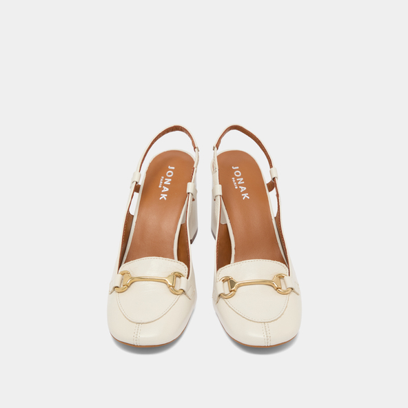 Slingbacks with gold bits in ecru distressed leather | BASEL