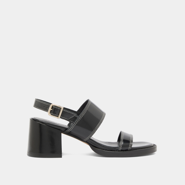 Heeled sandals in black glazed leather | BLONDINE