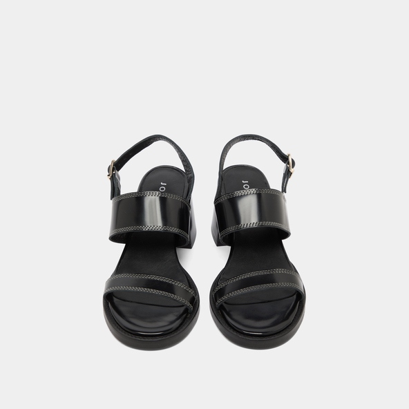 Heeled sandals in black glazed leather | BLONDINE