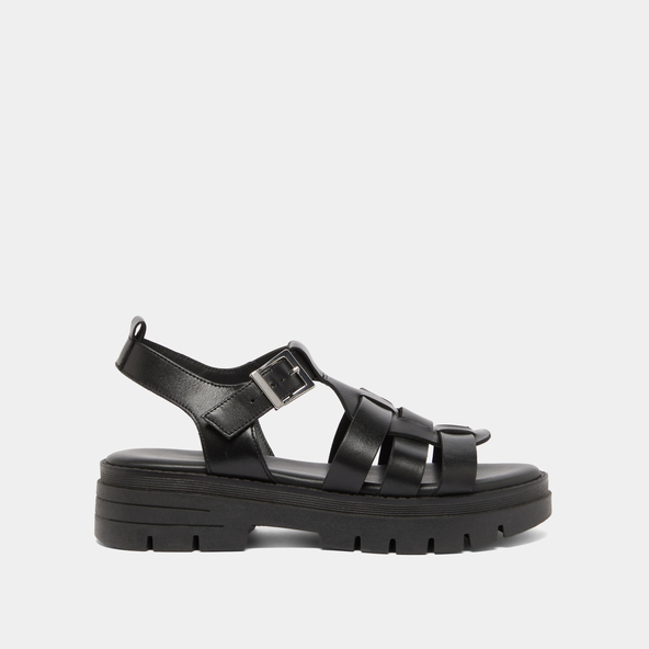 Sandals with notched soles in black leather | ANASTASIA
