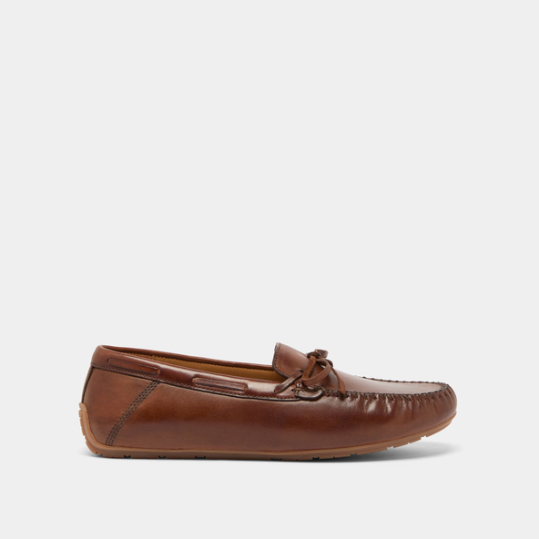 Ruched loafers with laces in cognac leather | ANGELIQUE