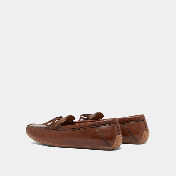 Ruched loafers with laces in cognac leather | ANGELIQUE