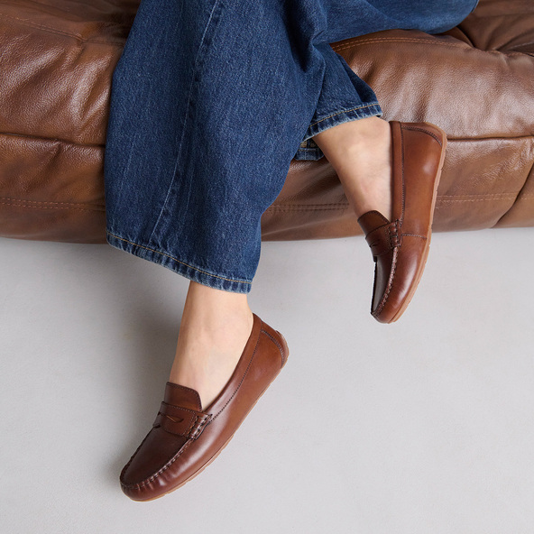 Ruched loafers in cognac leather | ANTONIA