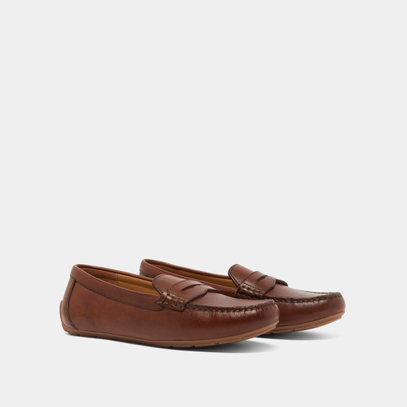 Ruched loafers in cognac leather | ANTONIA