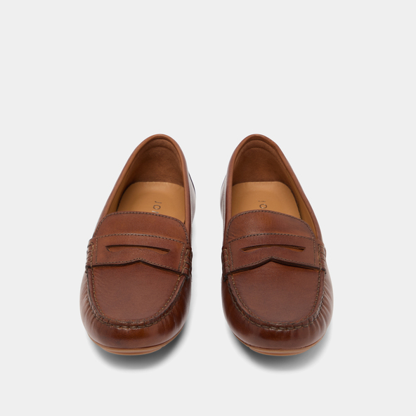 Ruched loafers in cognac leather | ANTONIA