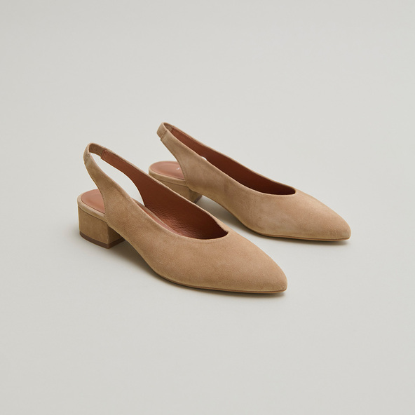 Ballet flats with open backs in camel velvet | VINCE