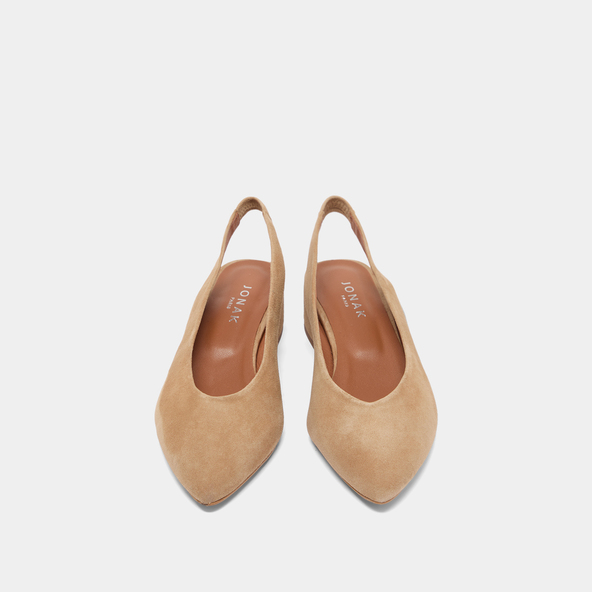 Ballet flats with open backs in camel velvet | VINCE