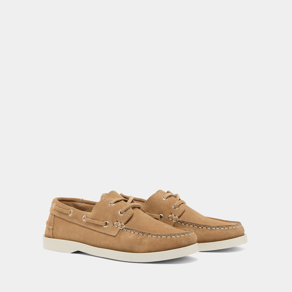 Derbies with thick laces and topstitching in beige crust | OMBELINE