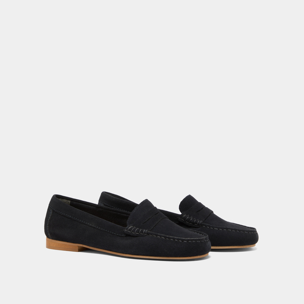Loafers with topstitching in navy crust | GREG