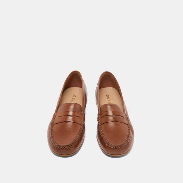 Loafers with topstitching in cognac leather | GREG