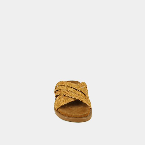Mules with overlapping straps in beige raffia | WONG
