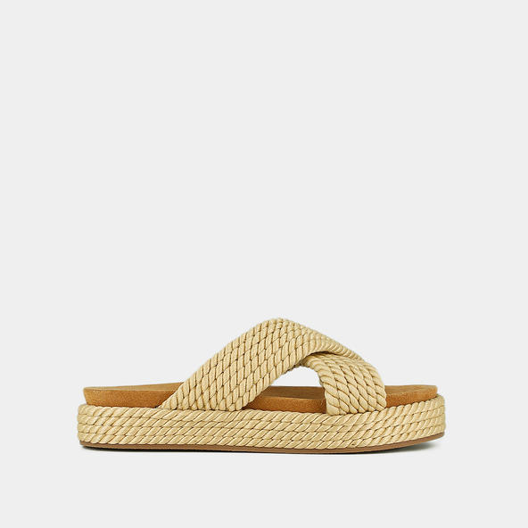 Platform mules with criss-cross straps in beige rope | WAELITO