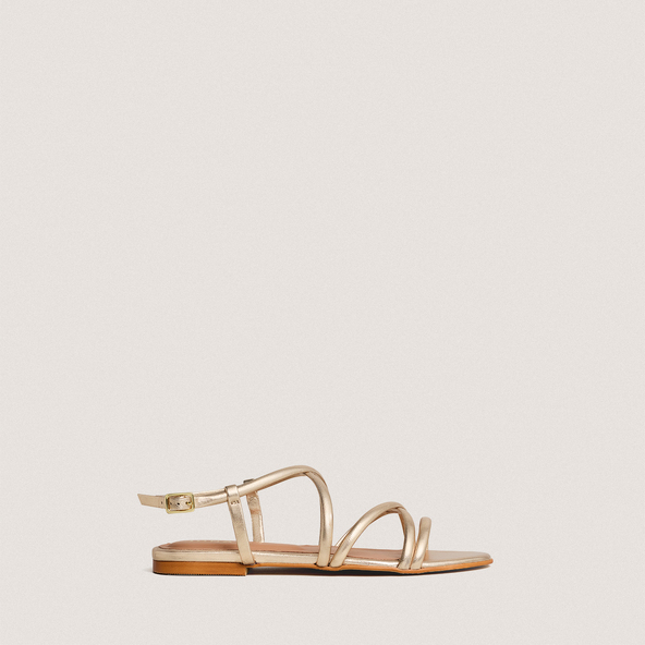 Plagettes with straps in gold metallic leather | WAPO