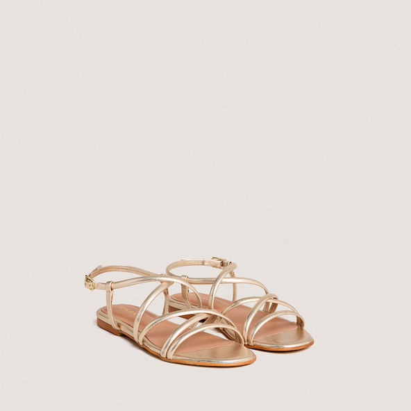 Plagettes with straps in gold metallic leather | WAPO