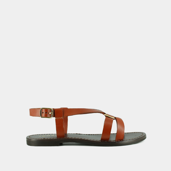 Cross-strap plagettes in cognac leather | WOODSTOCK