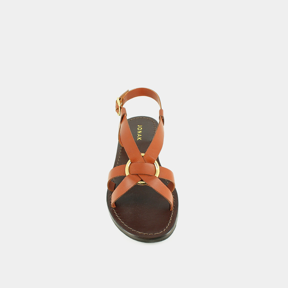Cross-strap plagettes in cognac leather | WOODSTOCK