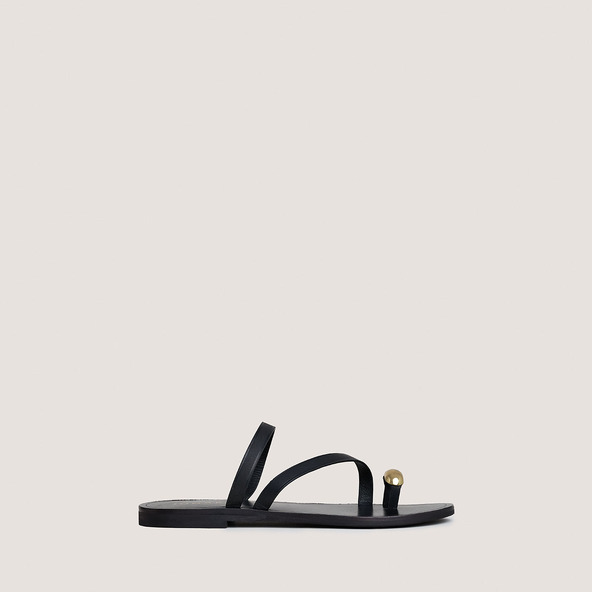 Sandals with slender straps and gold details in black leather | WIFE