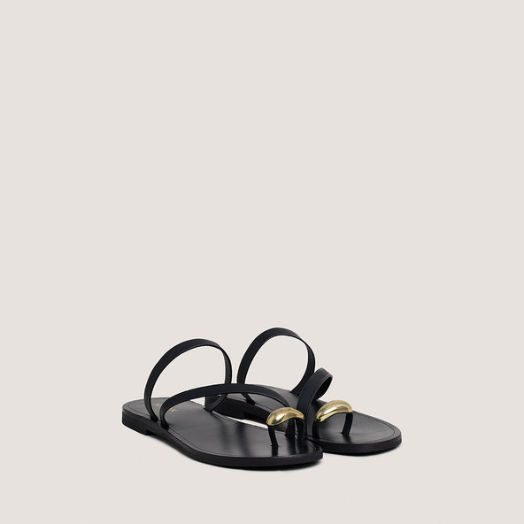 Sandals with slender straps and gold details in black leather | WIFE