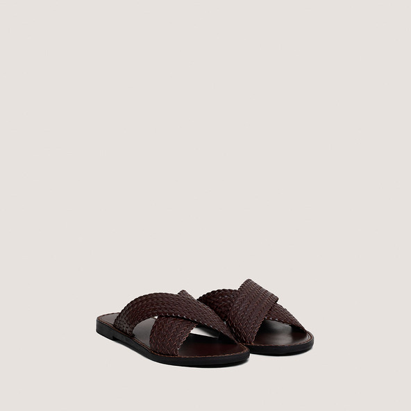 Plagettes with wide criss-cross straps in dark brown leather | WITCH