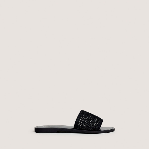 Plagettes with openwork details in black mesh and velvet | WAW