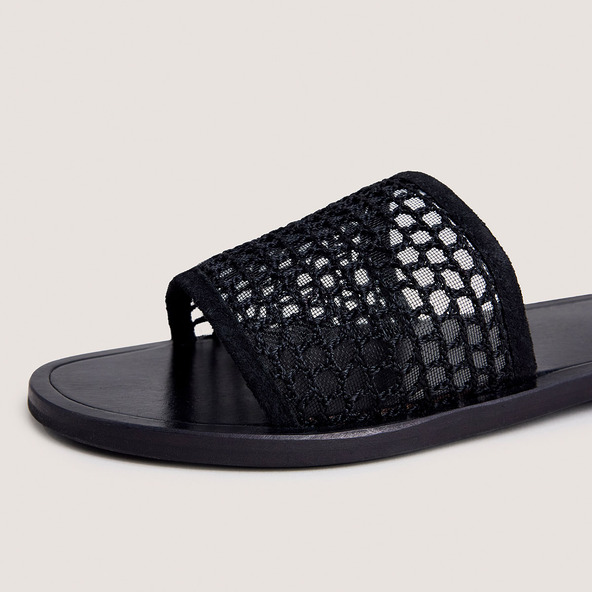 Plagettes with openwork details in black mesh and velvet | WAW
