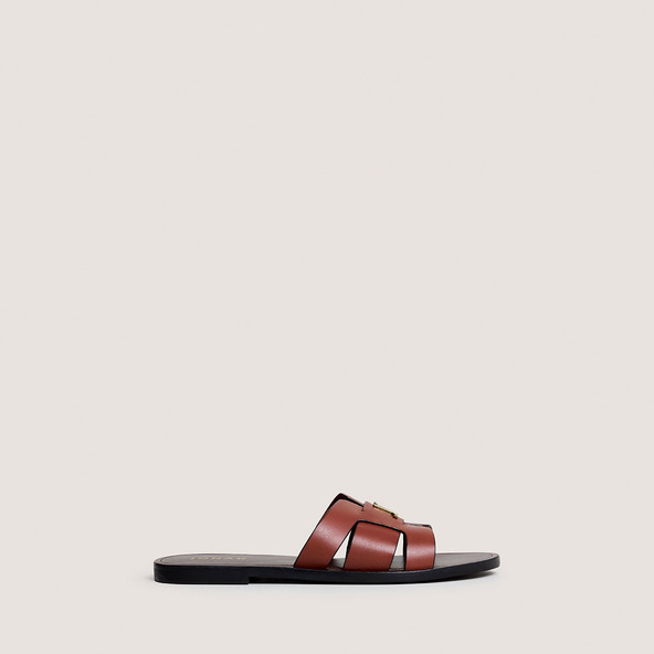 Sandals with monogram in cognac leather | WEIL