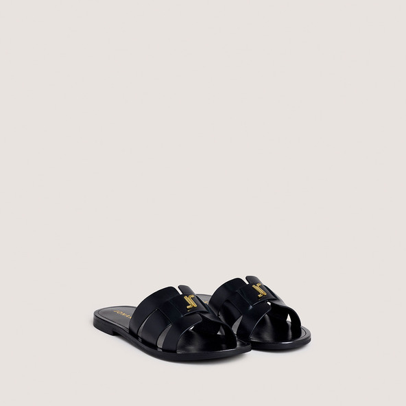 Sandals with monogram in black leather | WEIL