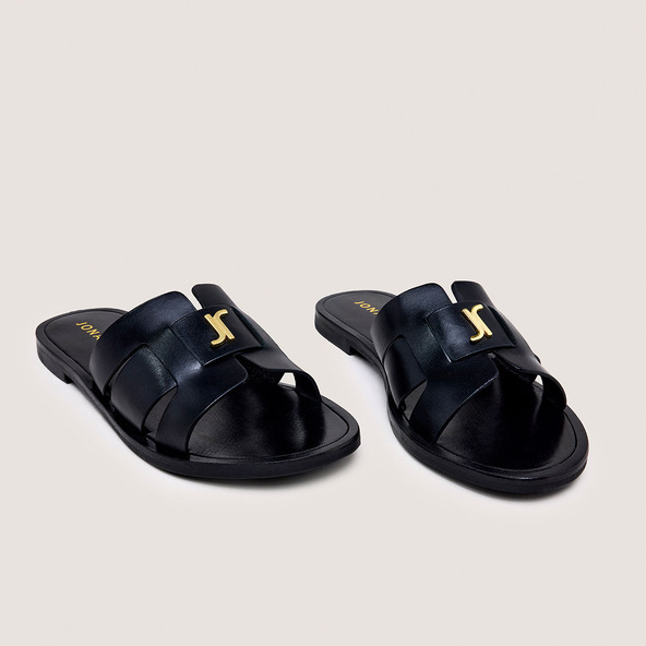 Sandals with monogram in black leather | WEIL