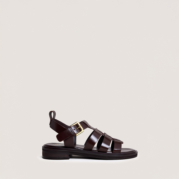 Sandals with adjustable buckles in dark brown leather | WOOL