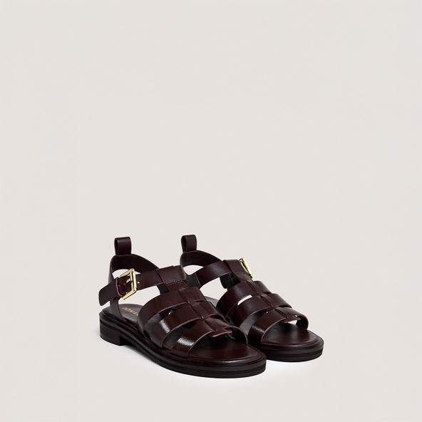 Sandals with adjustable buckles in dark brown leather | WOOL