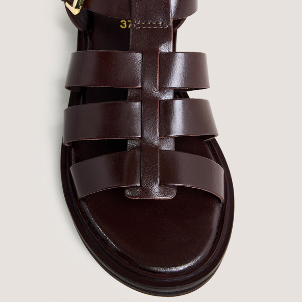 Sandals with adjustable buckles in dark brown leather | WOOL