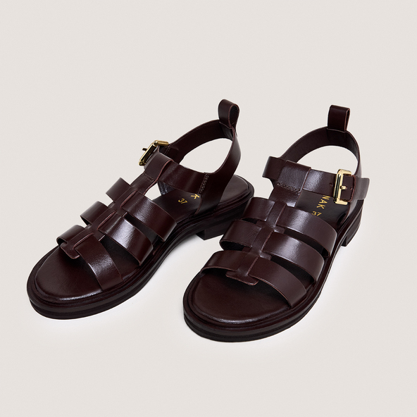 Sandals with adjustable buckles in dark brown leather | WOOL
