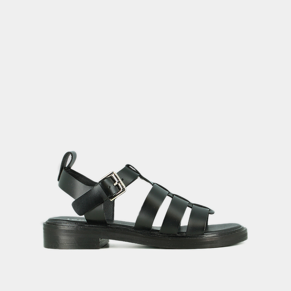 Sandals with adjustable buckles in black leather | WOOL