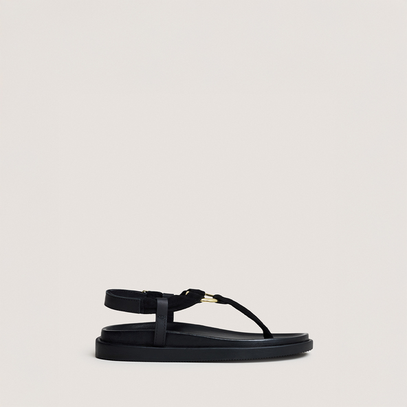 Strappy sandals with round details in black velvet and leather | WILIANA