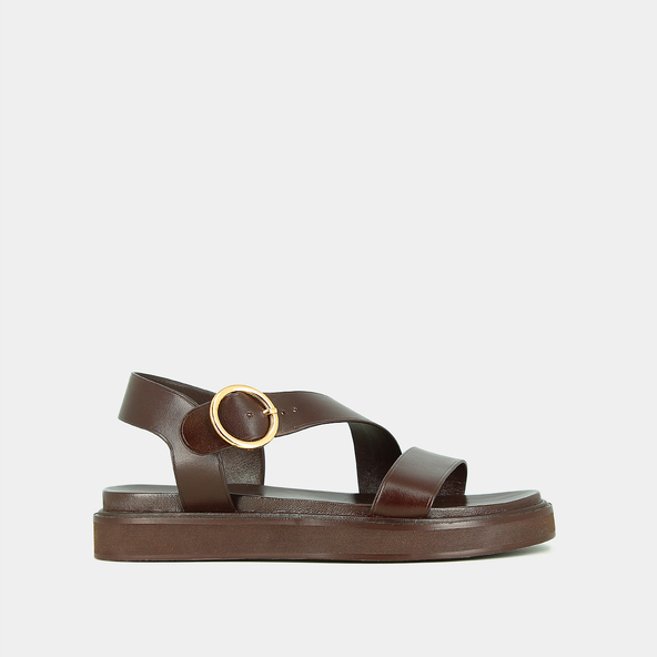 Wide-strap sandals in dark brown leather | WASH