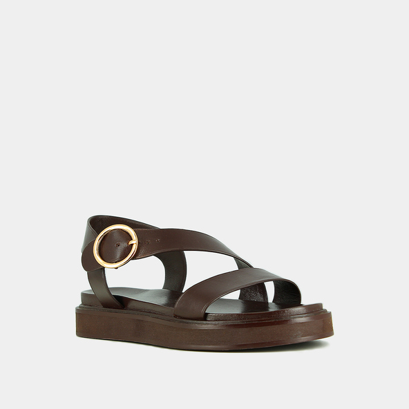 Wide-strap sandals in dark brown leather | WASH