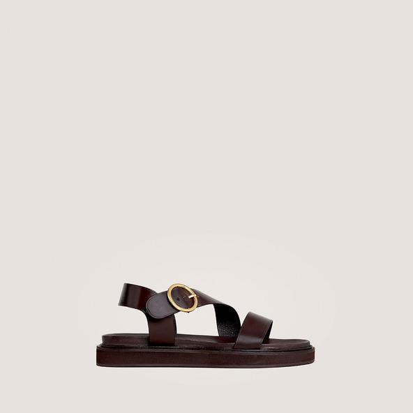 Wide-strap sandals in dark brown leather | WASH