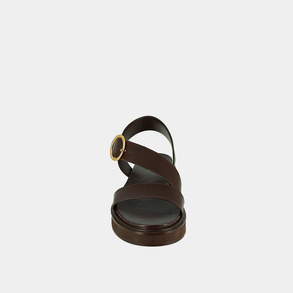 Wide-strap sandals in dark brown leather | WASH