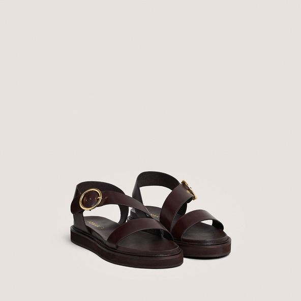 Wide-strap sandals in dark brown leather | WASH