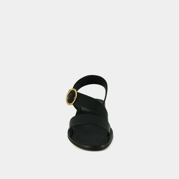 Sandals with wide straps and adjustable buckles in black leather | WELBI