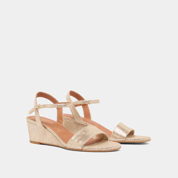 Wedge sandals in platinum laminated velvet | AGRUME