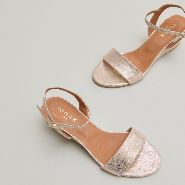 Wedge sandals in platinum laminated velvet | AGRUME