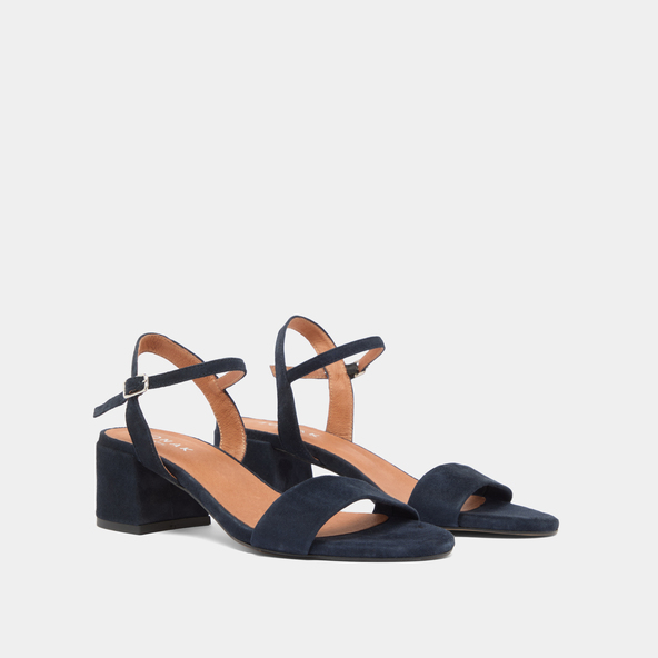 Heeled sandals with round toes in marine velvet | ANKER