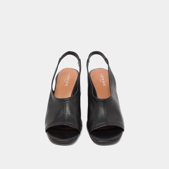 Open-toe sandals in black leather | BROWNIE