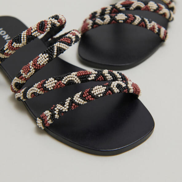 Beach sandals with beaded straps in multicoloured fabric | SHANY