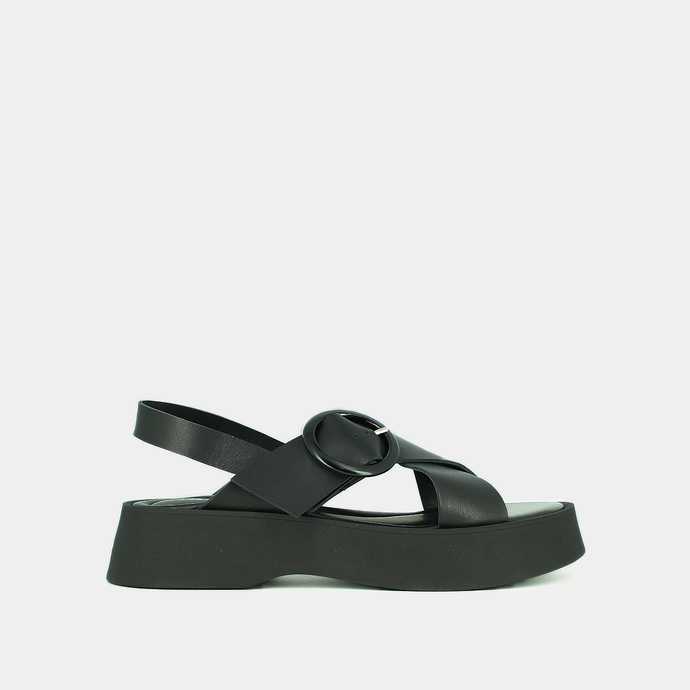 Platform sandals in black leather | EMILIA