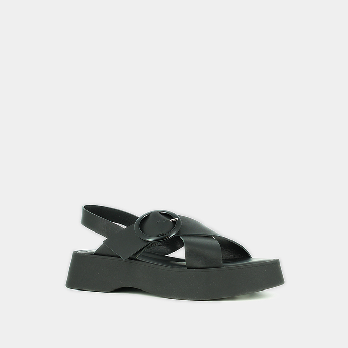 Platform sandals in black leather | EMILIA