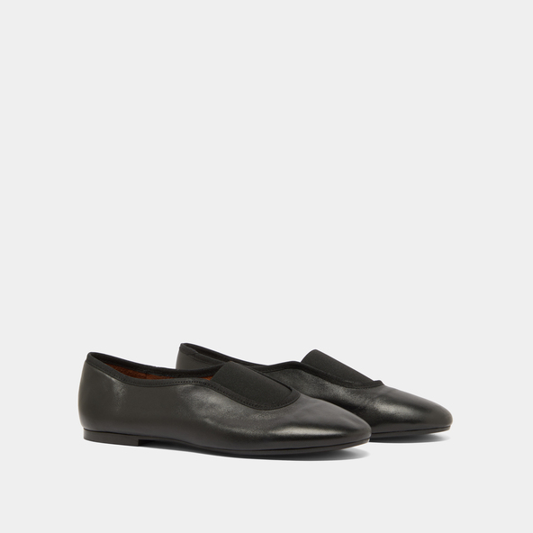 Elastics ballet flats in black leather and black textile | DABO