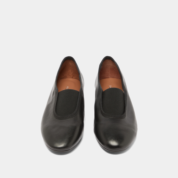 Elastics ballet flats in black leather and black textile | DABO
